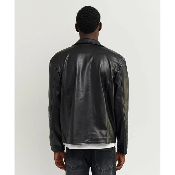 Reason Moto Jacket Men’s Large Black Faux Leather Quilted Biker - Picture 4 of 7